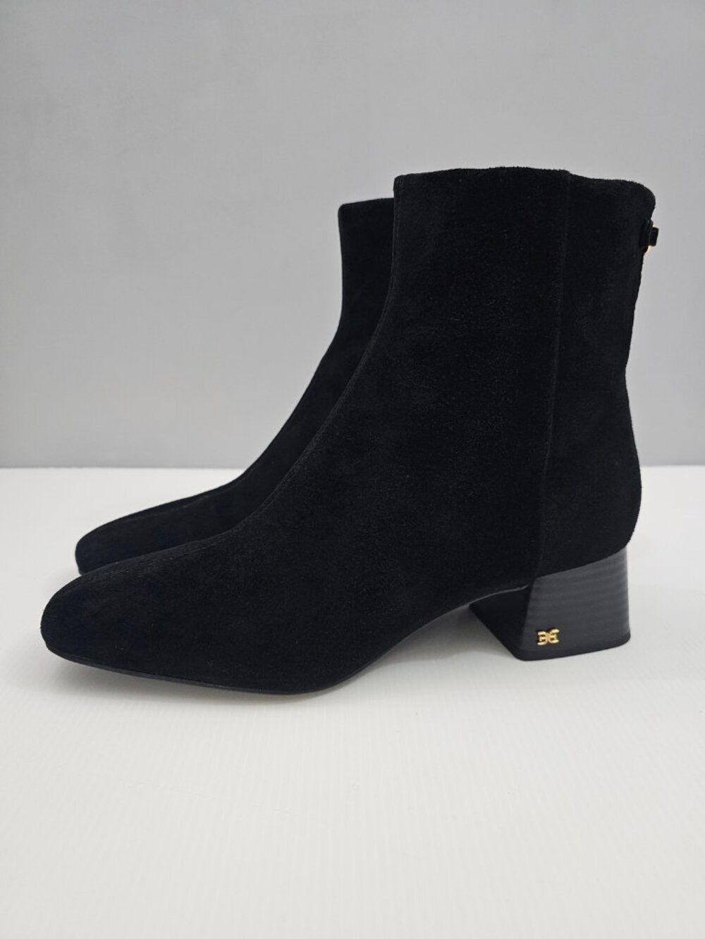 Sam Edelman Paige Ankle Boot Womens 10 Black Suede Square Toe Block Heel Zip